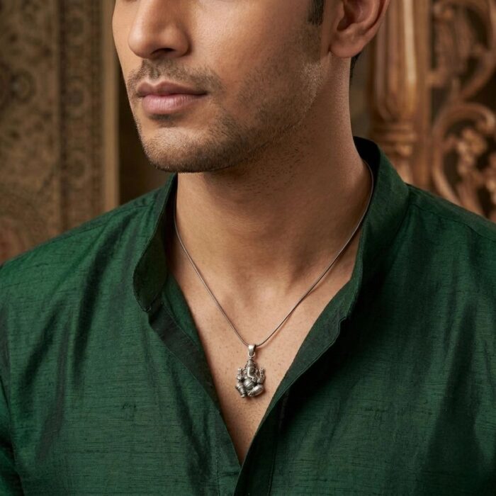 Ganesh Pendant can be worn with silver chain or black thread