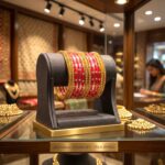 Glass Bangles studded with CZ Stones - Golden with Red - Image 2