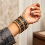 Glass Bangles studded with CZ Stones - Golden with Black