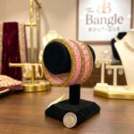 Glass Bangles studded with CZ Stones - Golden with Lite Pink - Image 2