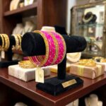 Glass Bangles studded with CZ Stones - Golden with Pink - Image 2
