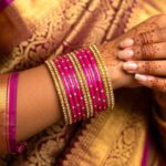 Glass Bangles studded with CZ Stones - Golden with Pink