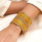 Glass Bangles studded with CYZ Stones - Golden with GYellow