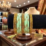 Glass Bangles studded with CYZ Stones - Golden with Lite Green - Image 2