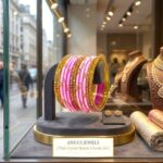 Glass Bangles studded with CYZ Stones - Golden with Baby Pink - Image 2