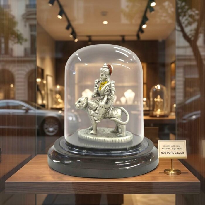 Pure silver Sherawali idol in dome - Image 2