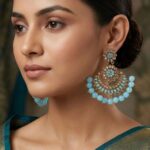 Party wear Kundan earrings | Turquoise bead work