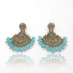 Kundan Chand earrings with turquoise bead work golden oxidized finish