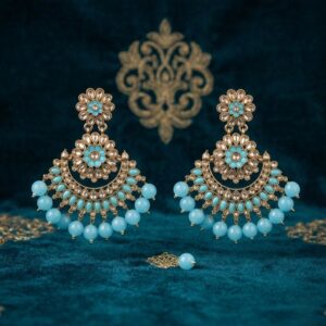 Statement Kundan Earrings with turquoise beads