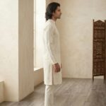 Side Profile of a Model wearing the Chikan Kurta Pajama Set