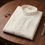 Cream Chikan Kurta pajama set with sequin work | Luxury Kurta Series for Men