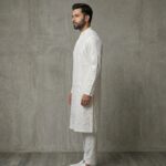Side Profile of a Model wearing the Chikan Kurta Pajama Set
