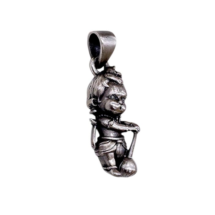 Side profile of 925 sterling silver Hanuman pendant