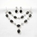 Silver finish zirconia necklace set with earrings - Black Stones