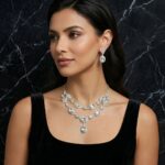 Elegant silver necklace and earrings set for women