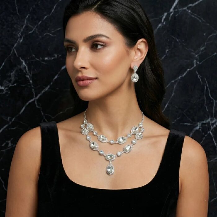 Elegant silver necklace and earrings set for women