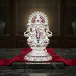Pure Silver Ganesha Idol with embedded Color stones