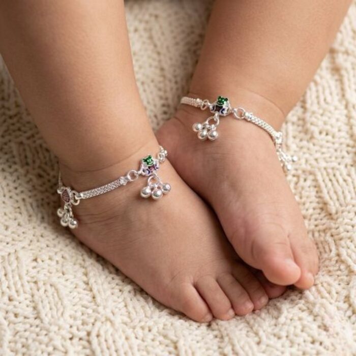 Pair of Pure Silver Anklet - 6 inch | Pure silver anklet for baby - Image 2