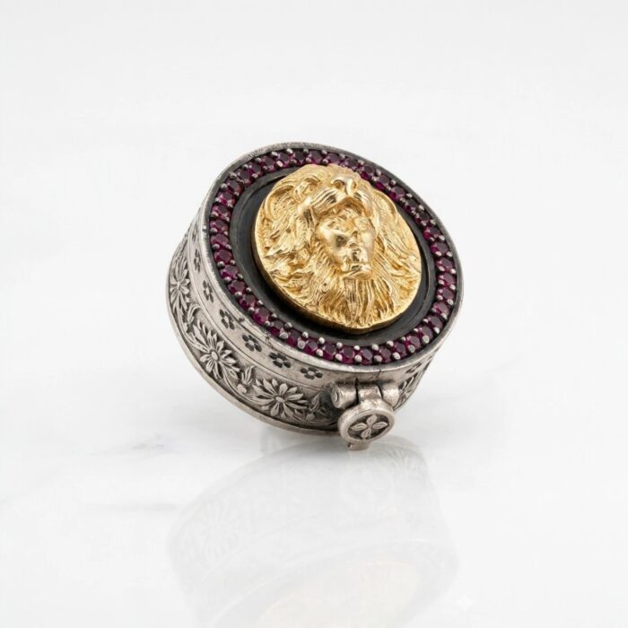 Sterling Silver Box | Chandi ki Dabbi - Oxidized Finish with Ruby Zirconia - Image 3