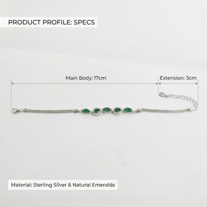 Dimensions of sterling silver bracelet embedded with emerald green zirconia stones