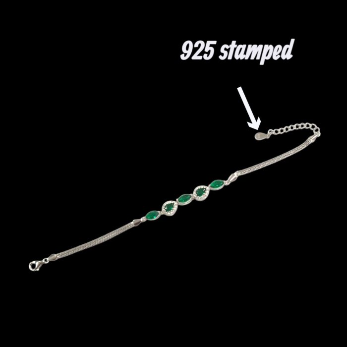 925 Sterling Silver - Natural Emeralds Bracelet  | Gift for her - Image 3