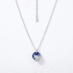 Rhodium plated 925 Sterling silver Necklace with blue pendant