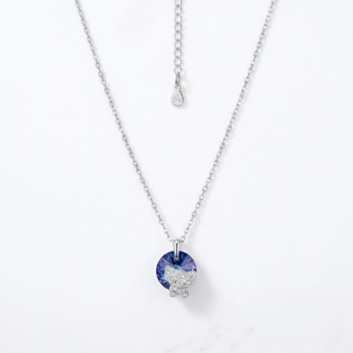 Rhodium plated 925 Sterling silver Necklace with blue pendant