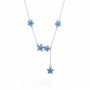 Sterling silver necklace with Blue Zirconia Flowers