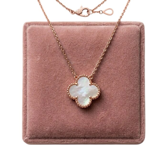 Sterling Silver Necklace | Rosegold Clover Pendant and Chain