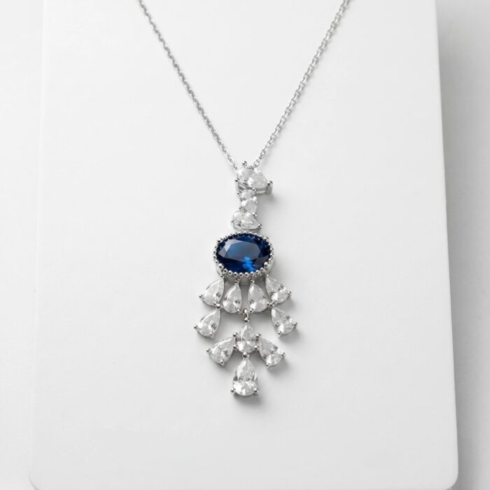 Blue Sapphire Pendant and Chain | 925 Sterling Silver necklace