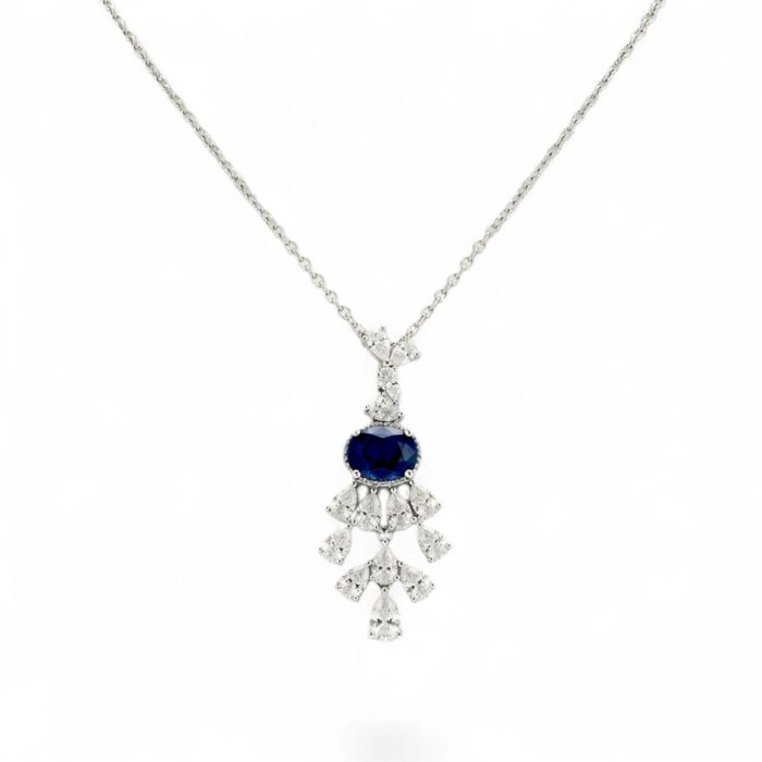 Sterling silver Pendant with chain set | Blue Zirconia Sapphire Stone