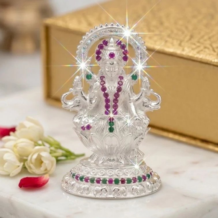 2026/05/108496.jpg Pure Silver Lakshmi Idol | Dazzle Series - Gaja Lakshmi - Image 1
