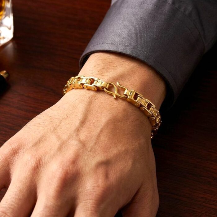 Elegant Link Chain Bracelet | Metal Rakhi for bhai | Gold Plated Bracelet for Men - Image 2