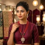 Kundan Pendant with Beads Necklace and Earring Set - Red - Image 7