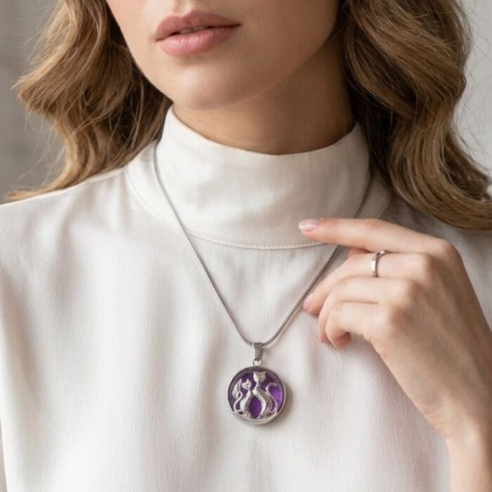 Amethyst natural stone necklace - Cat - Image 2