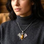 Tiger Eye Crystal in Bat Pendant Necklace - Image 3