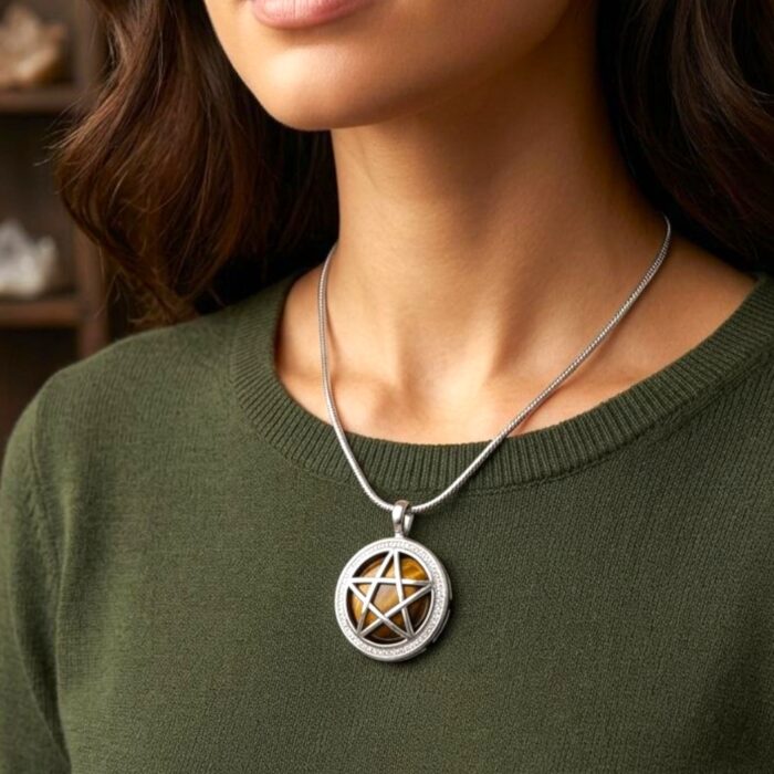 Tiger Eye Pentagram Necklace with 18 inch chain - Image 2