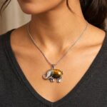 Tiger Eye Stone in Elephant Pendant Necklace | Natural Stone Necklace - Image 2