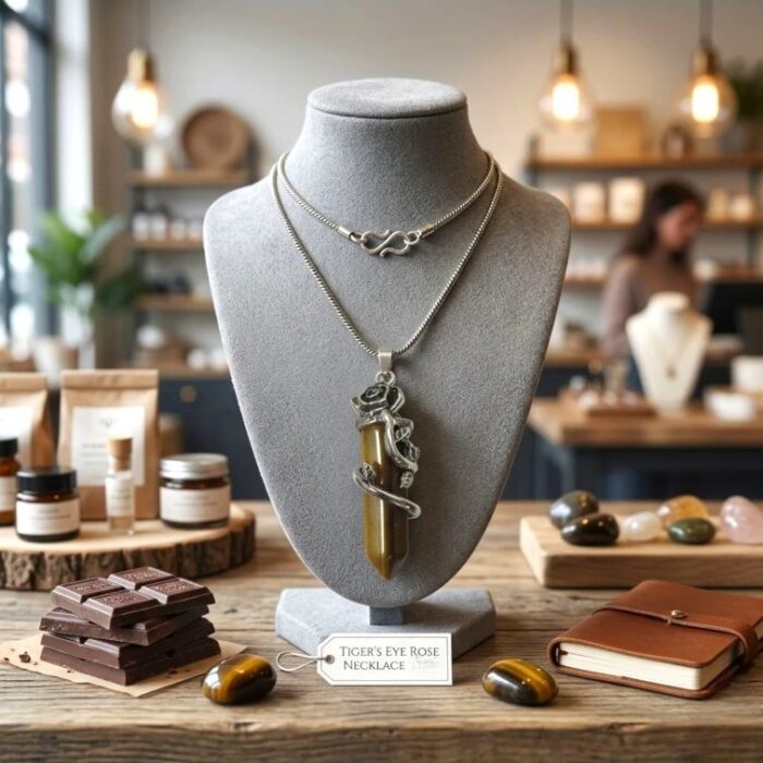 Tiger Eye Gemstone Crystal Point Pendant necklace - Image 4