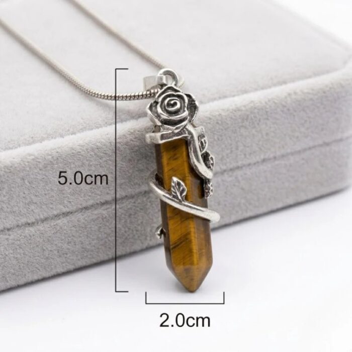 Tiger Eye Gemstone Crystal Point Pendant necklace - Image 3