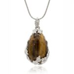 Large Teardrop Natural Tiger Eye Pendant Crystal Necklace