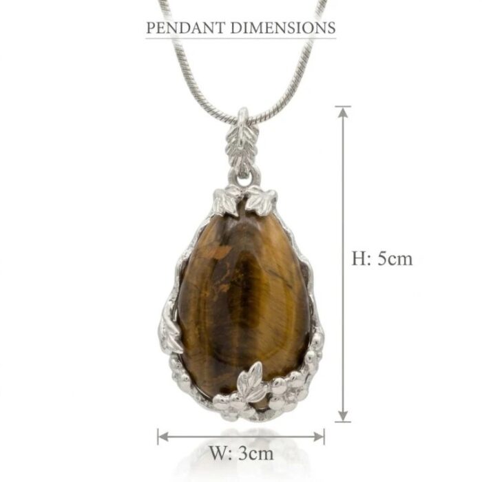 Large Teardrop Natural Tiger Eye Pendant Crystal Necklace - Image 2