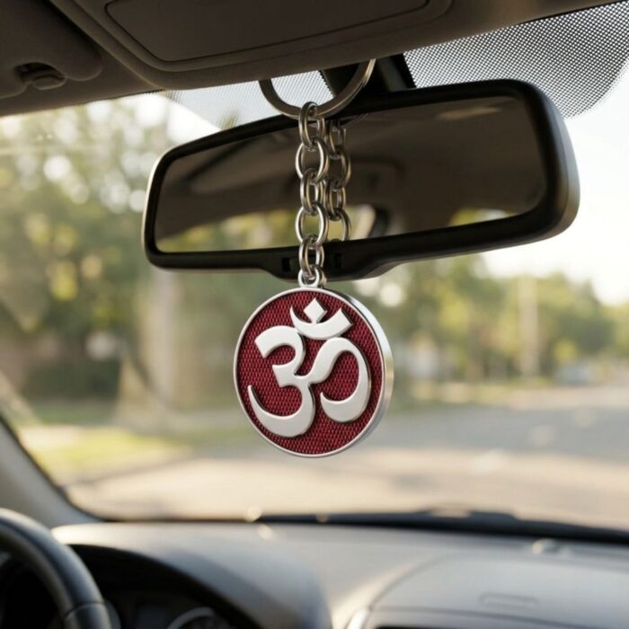 Handcrafted OM Keychain - Maroon | OM Hanging for car - Image 3
