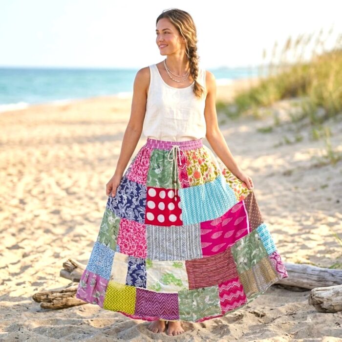 Patchwork Skirt Colorful Unique Gypsy Rayon - Multicolored - Image 6
