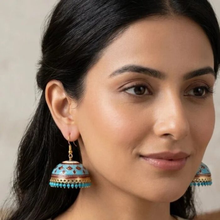 Meenakari Big Jhumkas | Party Wear Dangler Earrings - Image 2