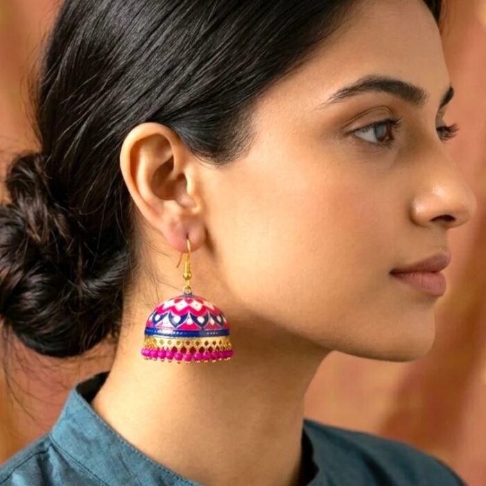 Meenakari Big Jhumkas | Party Wear Dangler Earrings - Image 2