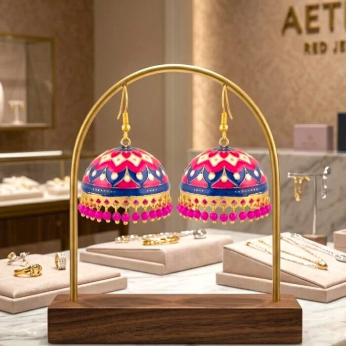 Meenakari Big Jhumkas | Party Wear Dangler Earrings - Image 3