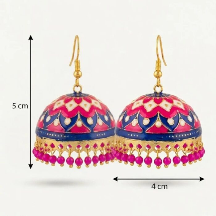 Meenakari Big Jhumkas | Party Wear Dangler Earrings - Image 4
