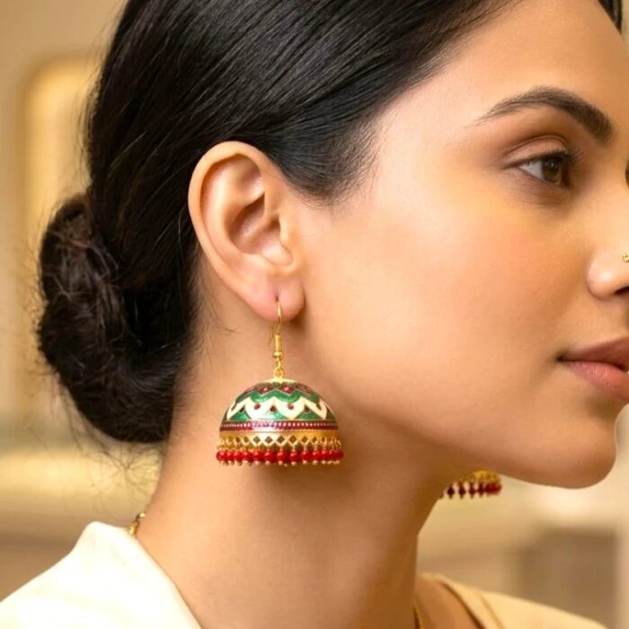 Meenakari Big Jhumkas | Party Wear Dangler Earrings - Image 2