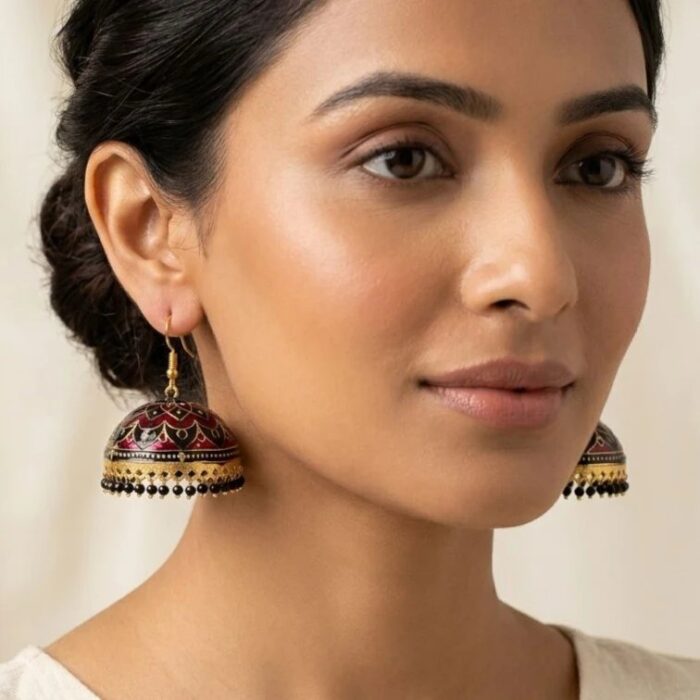 Meenakari Big Jhumkas | Party Wear Dangler Earrings - Image 2